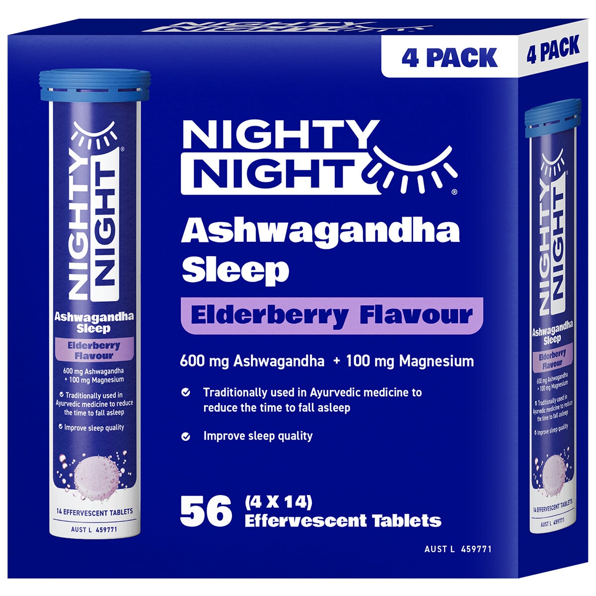 Nighty Night Sleep Effervescent Ashwagandha Magnesium 4 x 14 Tablets