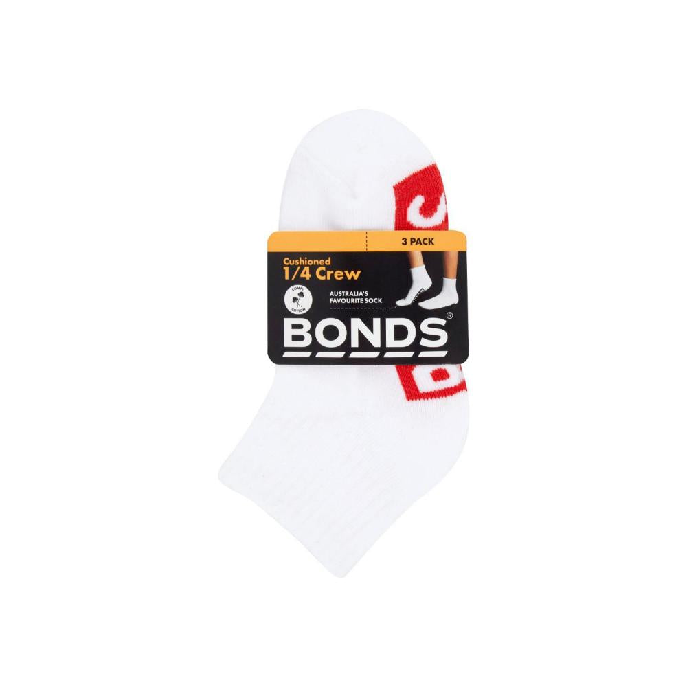 Bonds Kids Logo Quarter Crew Socks Size Size 2-8 - 3 pack