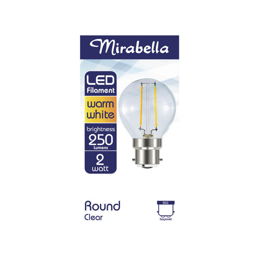 Mirabella Round Clear BC Globe Warm White Filament Led 2w 250 Lumens - 1 each