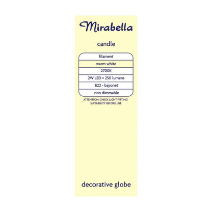 Mirabella Gls BC Globe Warm White Led 2w 250 Lumens - 1 each