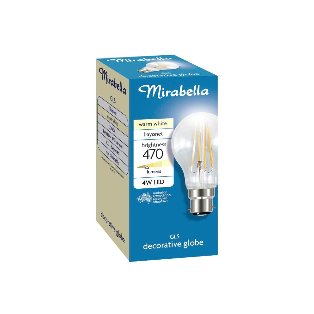 Mirabella Gls BC Globe Warm White Filament Led 4w 420 Lumens - 1 each