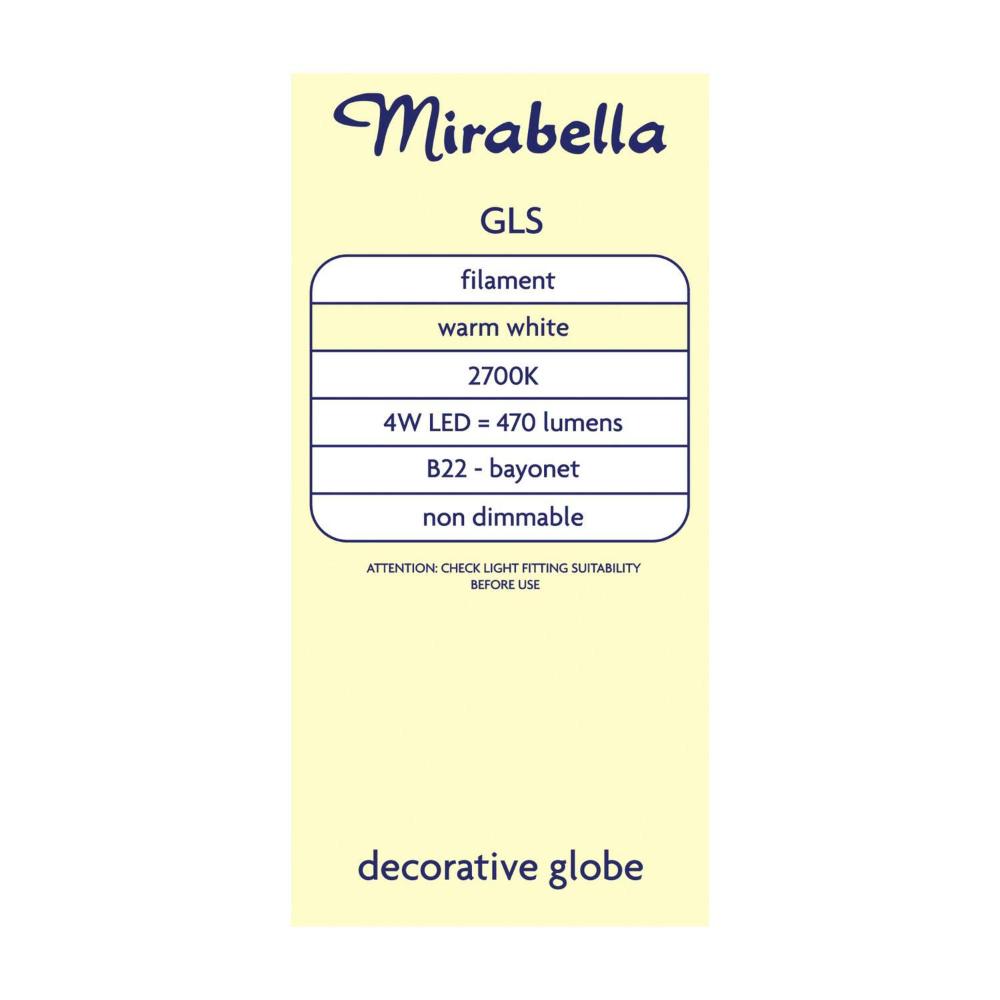Mirabella Gls BC Globe Warm White Filament Led 4w 420 Lumens - 1 each