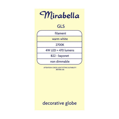 Mirabella Gls BC Globe Warm White Filament Led 4w 420 Lumens - 1 each