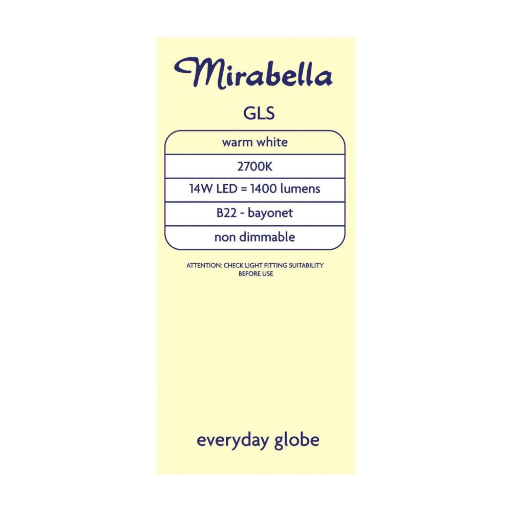Mirabella Gls BC Globe Warm White Led 14w 1400 Lumens - 1 each