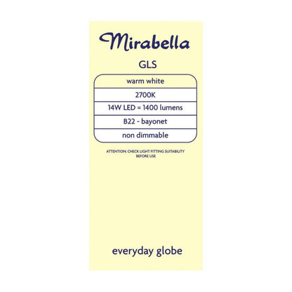 Mirabella Gls BC Globe Warm White Led 14w 1400 Lumens - 1 each