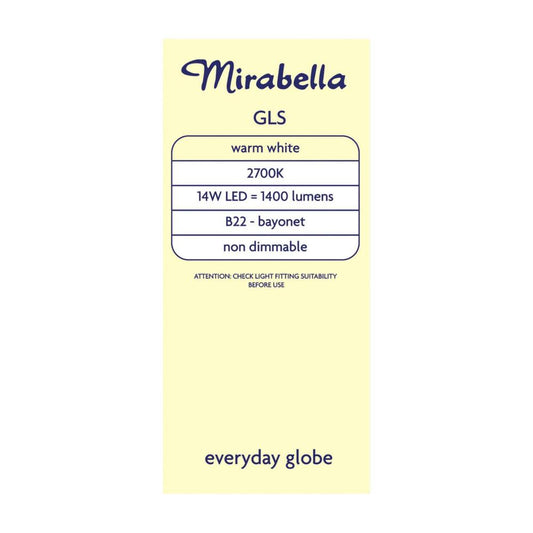Mirabella Gls BC Globe Warm White Led 14w 1400 Lumens - 1 each