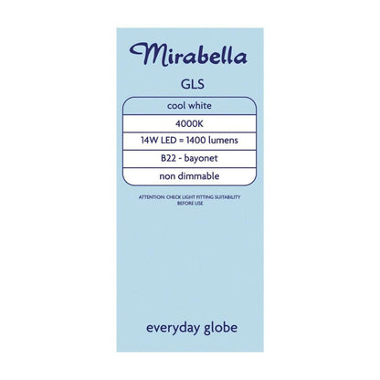 Mirabella Gls BC Globe Cool White Led 14w 1400 Lumens - 1 each