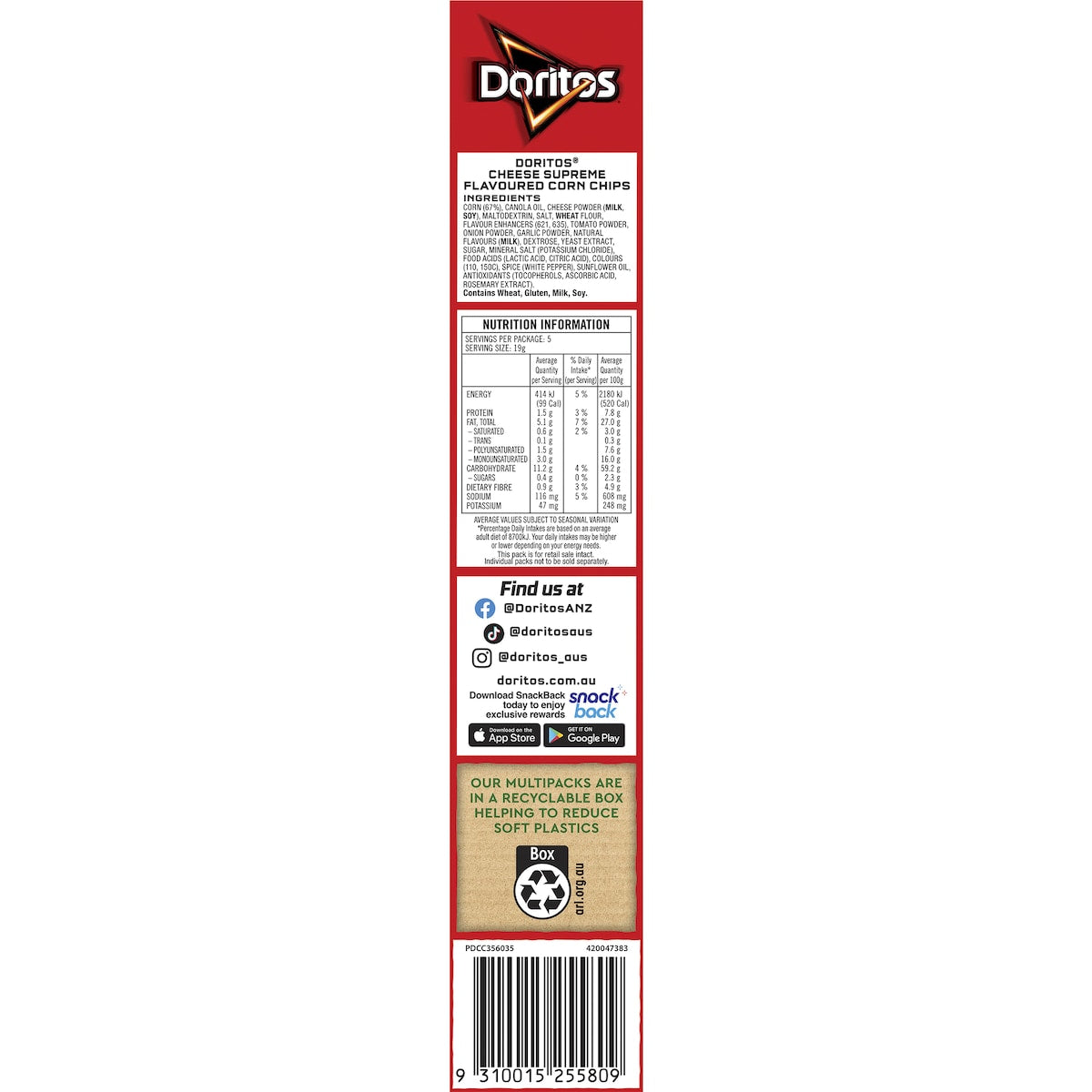 Doritos Corn Chips Cheese Supreme 5 Pack