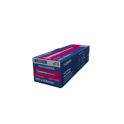Zenith Hot Dip Galvanised Hex Head Coach Screws - M12 x 150mm - 12 Pack