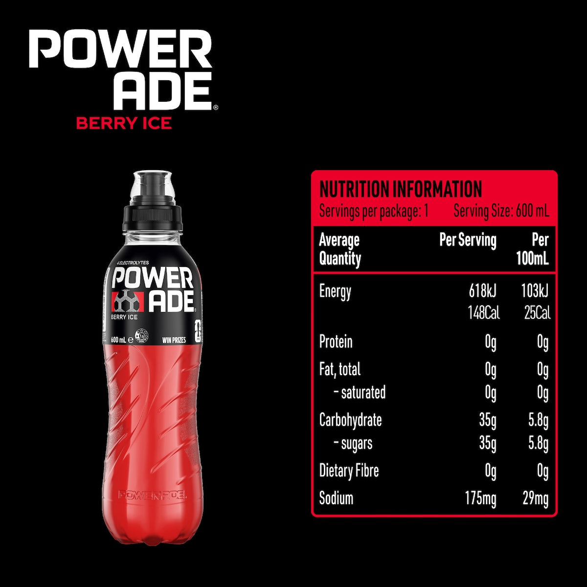 Powerade Ion4 Berry Ice Sports Drink Sipper Cap 600ml