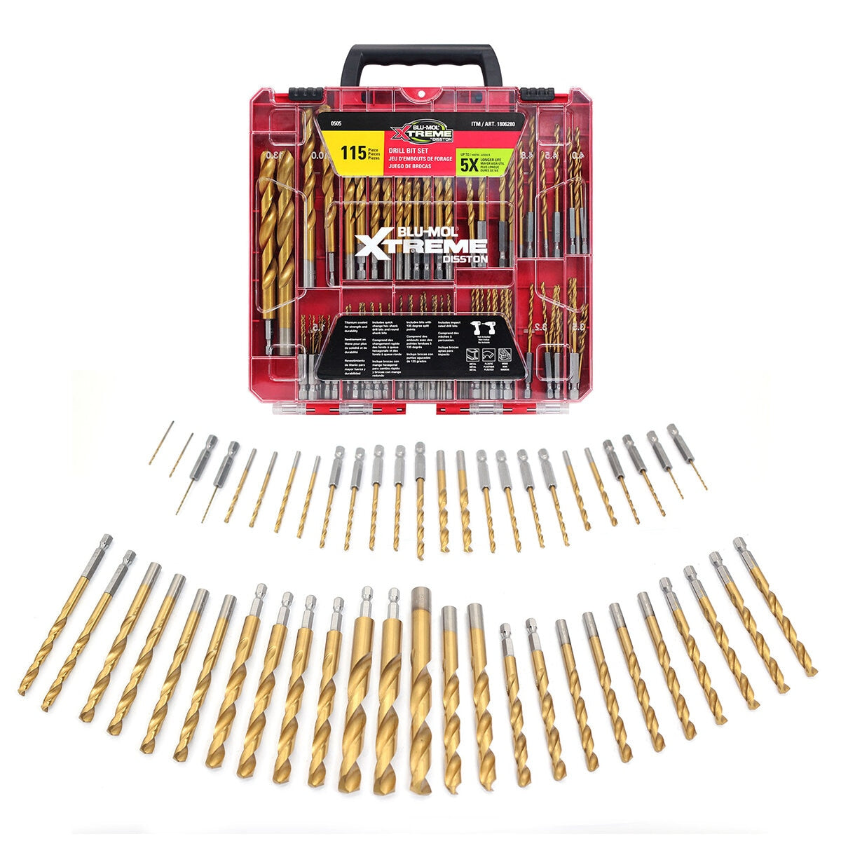 Disston Blu-Mol Xtreme 115pc Titanium Drill Bit Set Hex & Round Shank E0100505