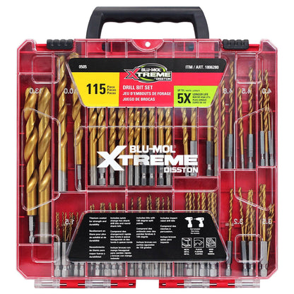 Disston Blu-Mol Xtreme 115pc Titanium Drill Bit Set Hex & Round Shank E0100505