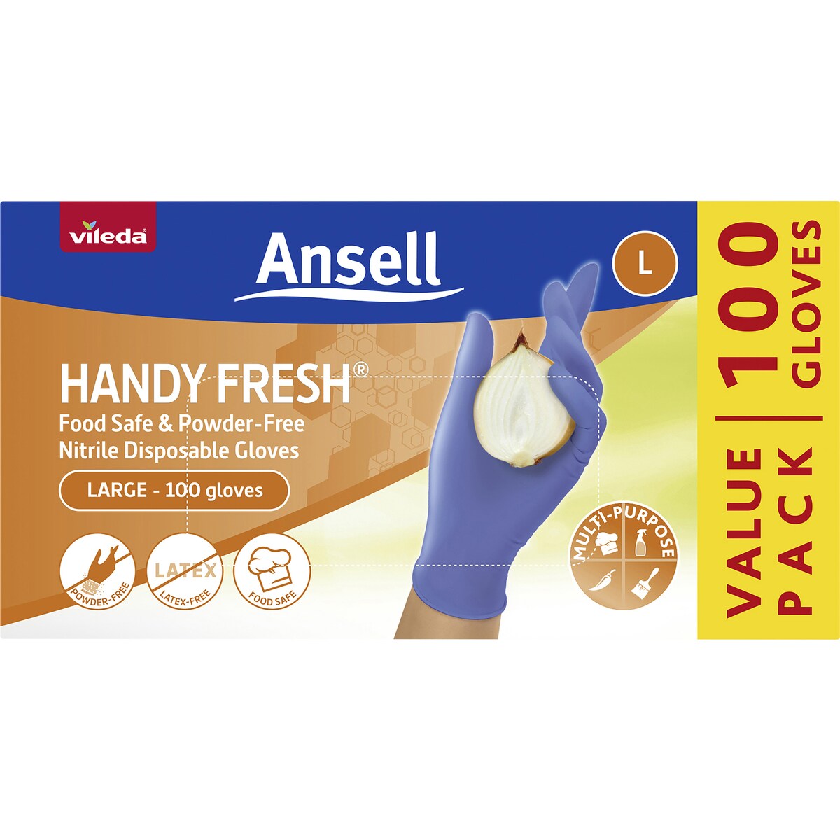 Vileda Ansell Handy Fresh Nitrile Disposable Gloves Large 100 pack
