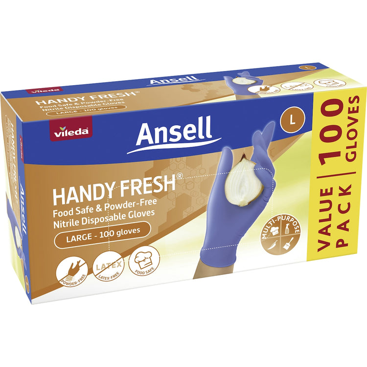 Vileda Ansell Handy Fresh Nitrile Disposable Gloves Large 100 pack