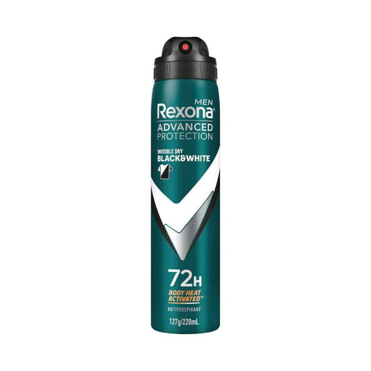 Rexona Men Deodorant 72hr Advanced Aerosol Invisible Dry Black & White - 220mL
