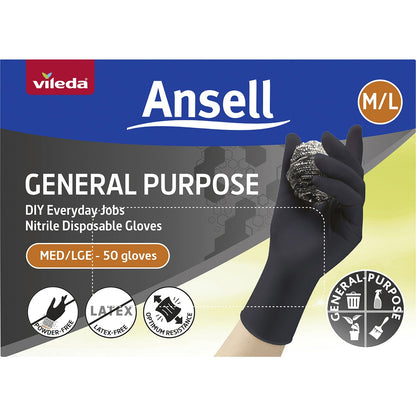 Vileda Ansell General Purpose Nitrile Gloves Medium/Large 50 pack