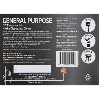 Vileda Ansell General Purpose Nitrile Gloves Medium/Large 50 pack