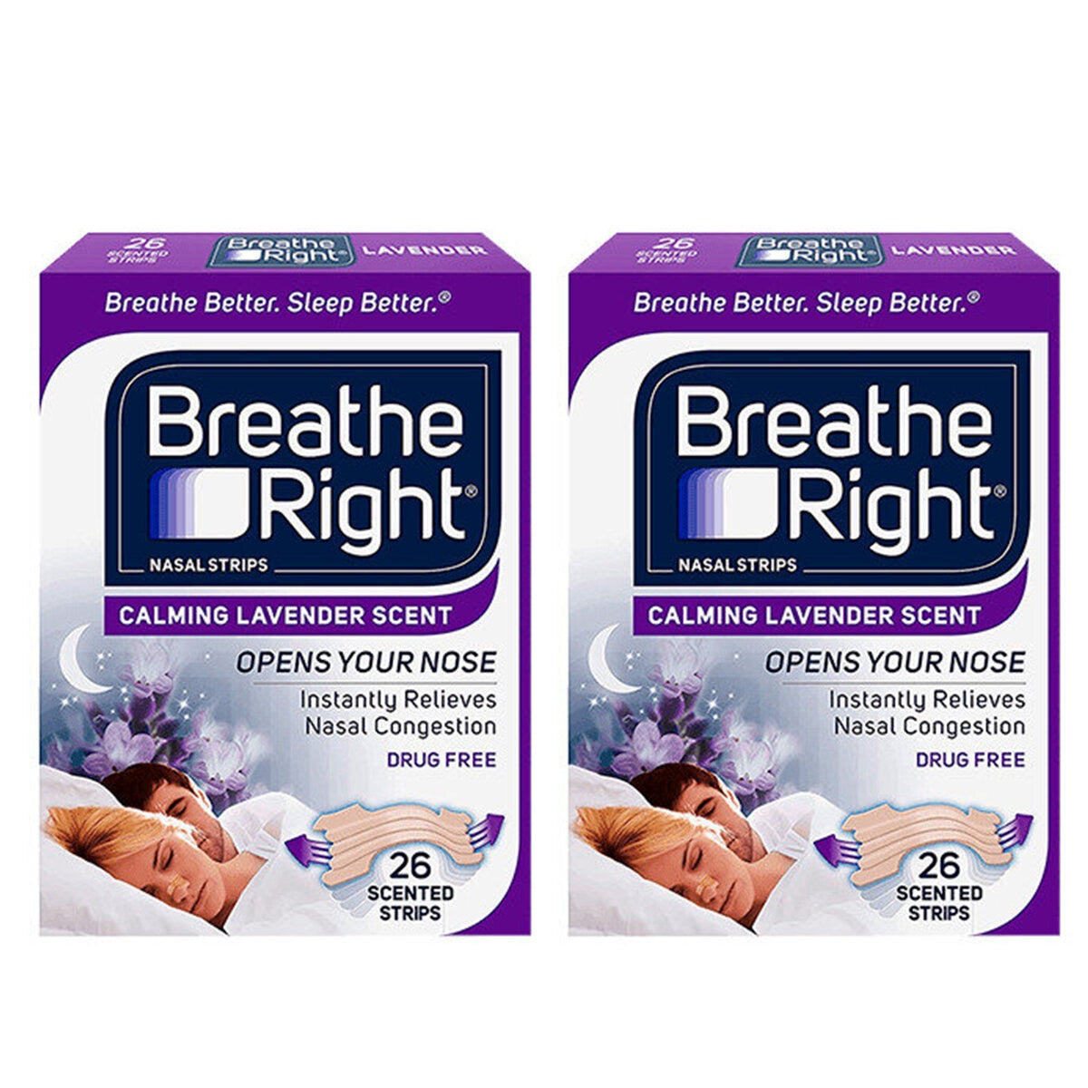 Breathe Right Calming Lavender Nasal Strips 2 x 26 BRLAV52 Flexible Bands