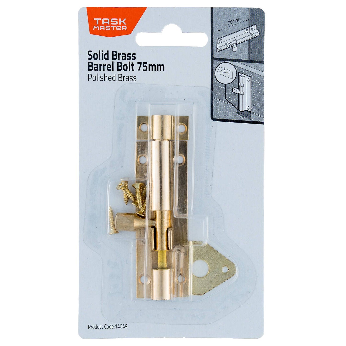 Taskmaster Barrel Bolt - 75mm - Polished Brass