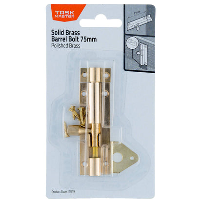 Taskmaster Barrel Bolt - 75mm - Polished Brass
