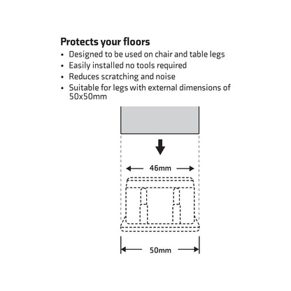 Surface Gard Black Square Plastic Chair Tip - 50mm - 4 Pack