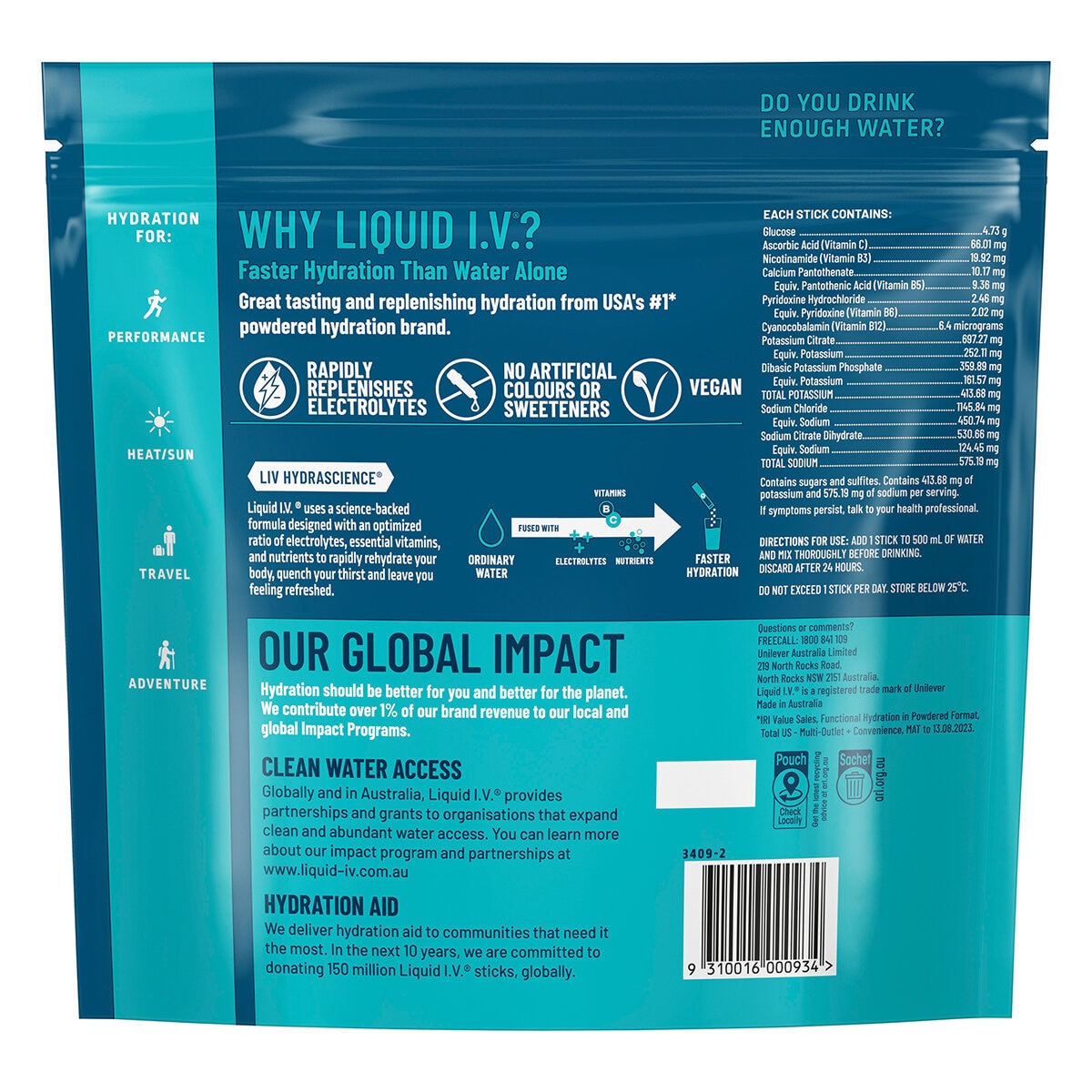 Liquid I.v. Hydration Multiplier Fresh Electrolyte Mix Watermelon 30 Sachets