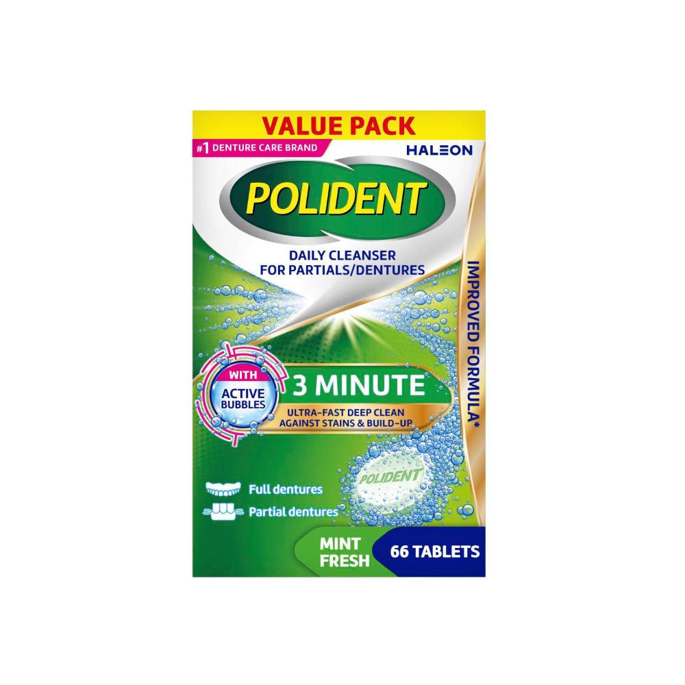 Polident 3 Minute Daily eanser For Dentures And Partials - 66 pack
