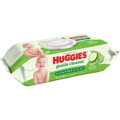 Huggies Glentle Cleanse Baby Wipes Cucumber & Aloe 80 Pack