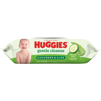 Huggies Glentle Cleanse Baby Wipes Cucumber & Aloe 80 Pack