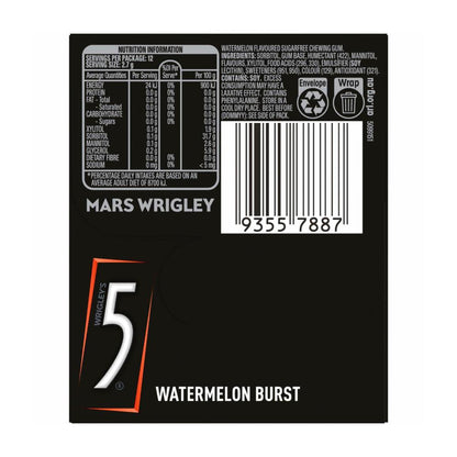 5 Gum Watermelon Burst Sugar Free Gum 12 Piece - 32g