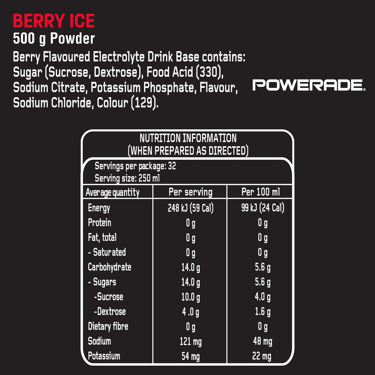 Powerade Isotonic Berry Ice Powder 500g