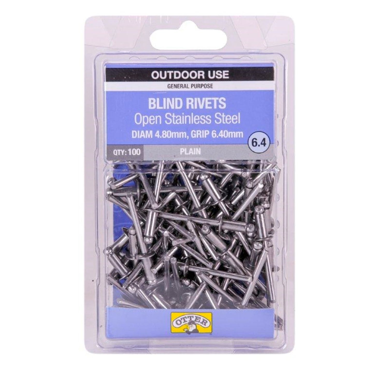 Otter Open Stainless Steel Blind Rivets - 4.8 x 6.4mm - 100 Pack