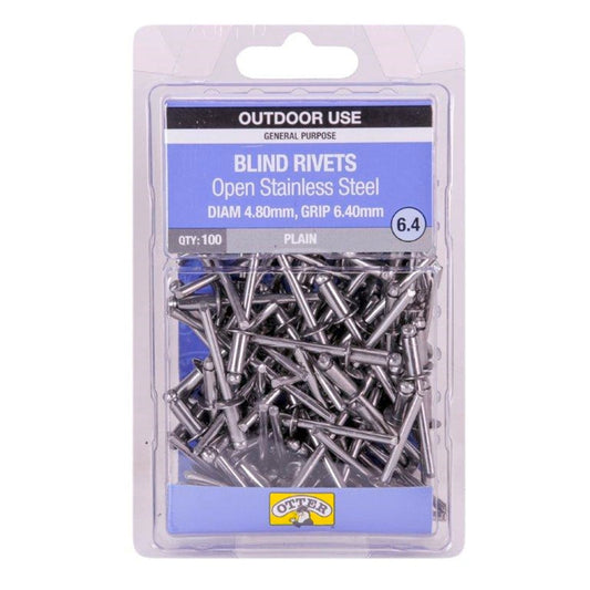 Otter Open Stainless Steel Blind Rivets - 4.8 x 6.4mm - 100 Pack