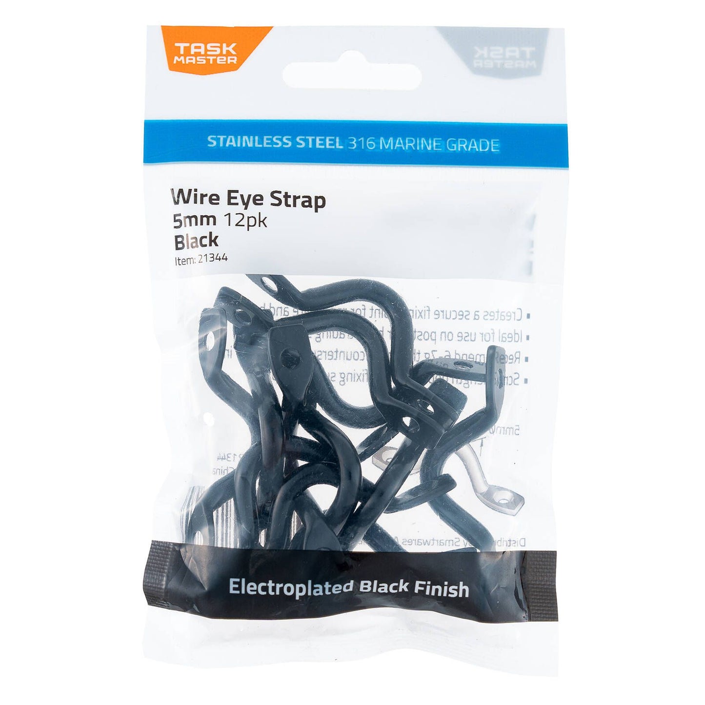 Taskmaster Black Stainless Steel Wire Eye Strap - 5mm - 12 Pack