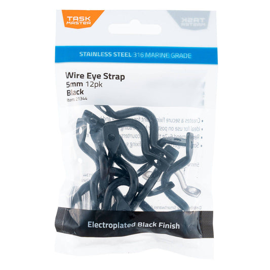 Taskmaster Black Stainless Steel Wire Eye Strap - 5mm - 12 Pack