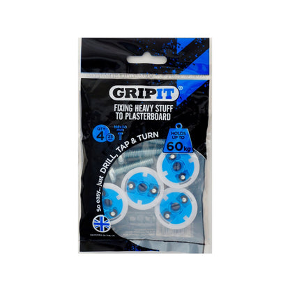 Gripit 25mm Blue Plasterboard Fixing - 4 Pack - Strong - Reusable - Secure