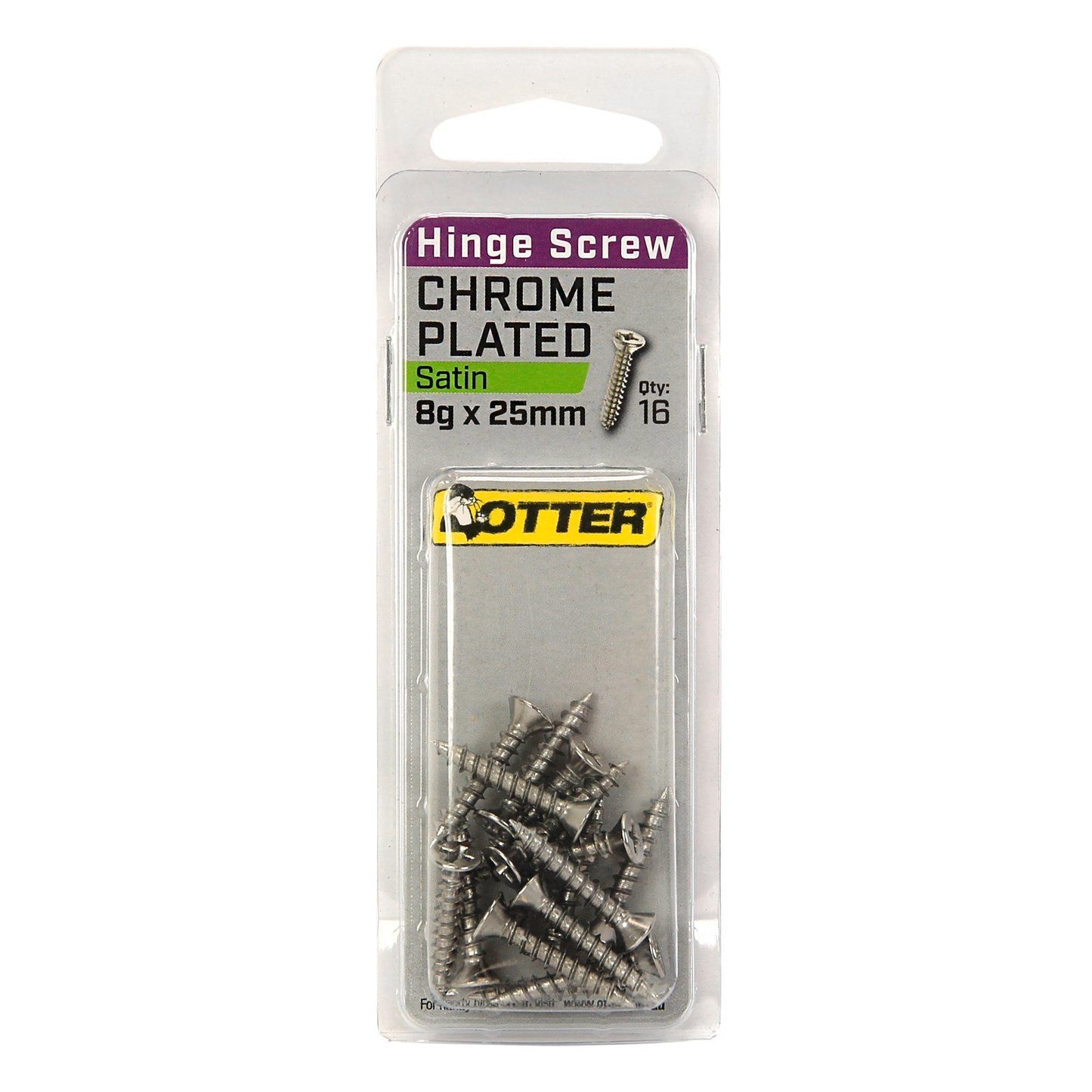 Otter Satin Chrome Hinge Screws - 8 x 25mm - 16 Pack