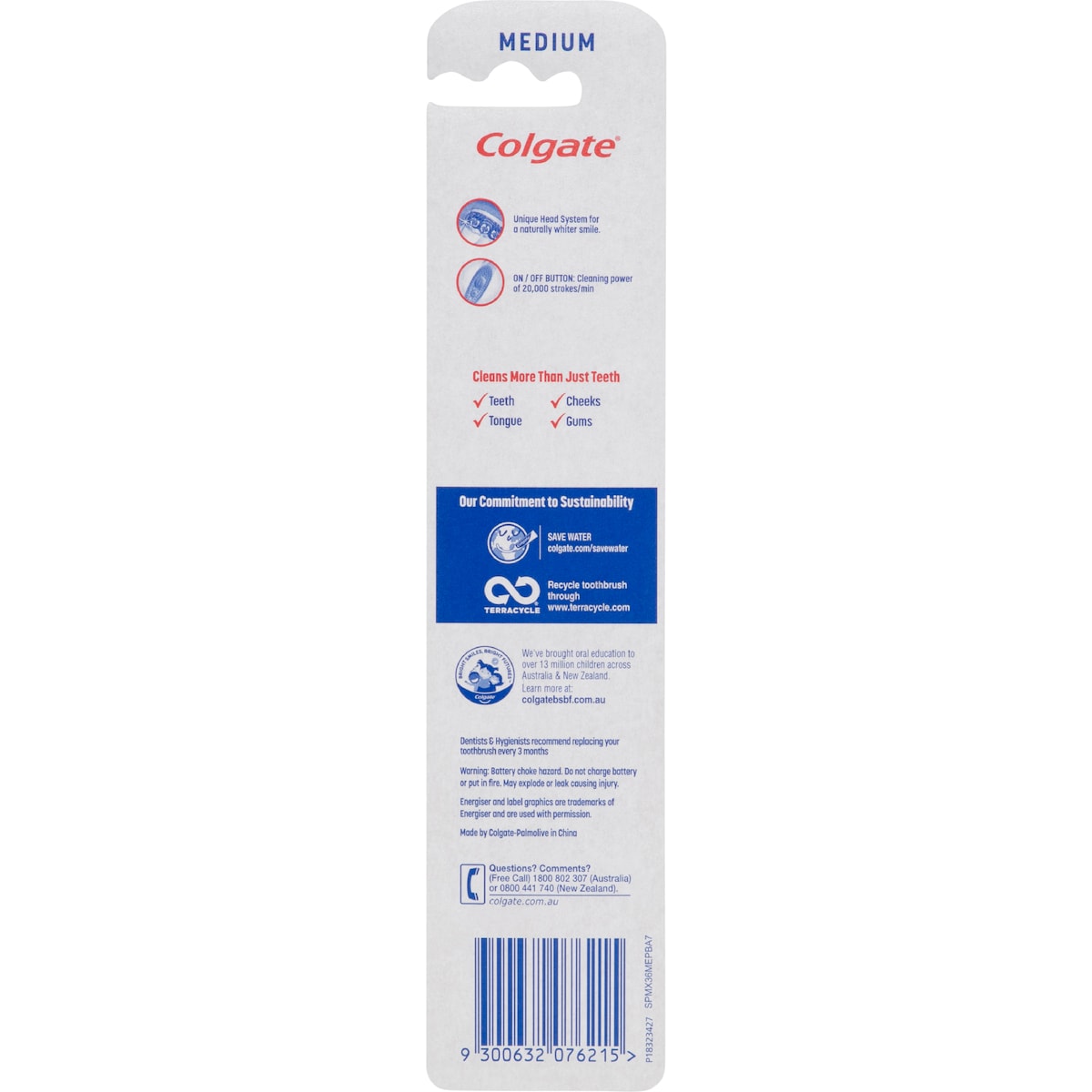 Colgate Battery Power Toothbrush 360 Whitening Optic White Medium Each