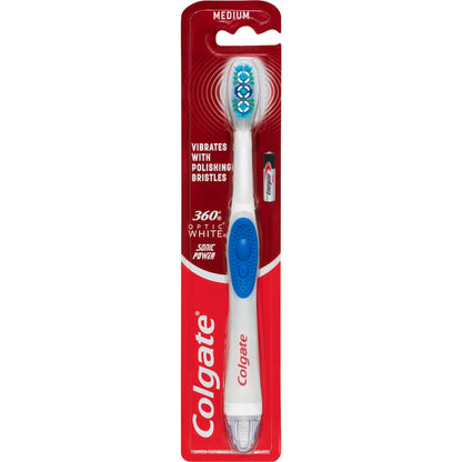 Colgate Battery Power Toothbrush 360 Whitening Optic White Medium Each