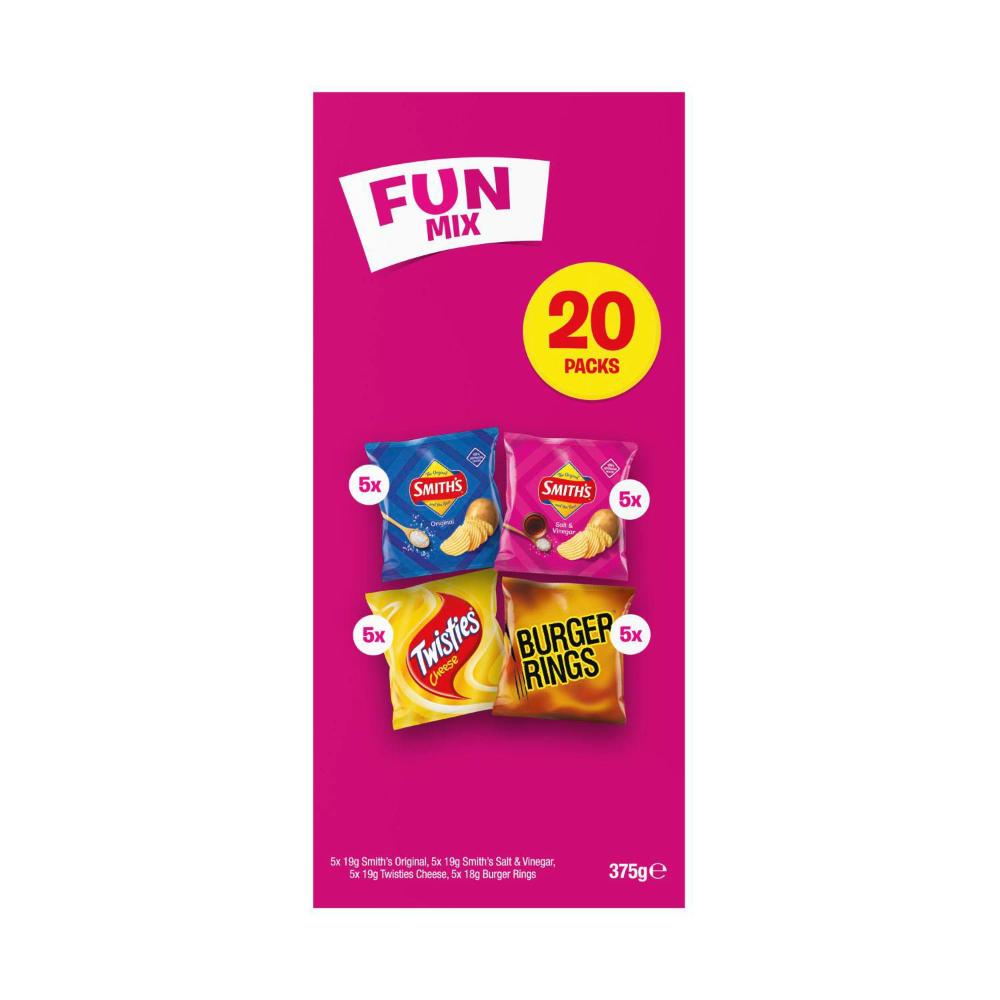 Smith's Fun Mix Chips Lunchbox Snacks Multipack 20 Pack - 375g