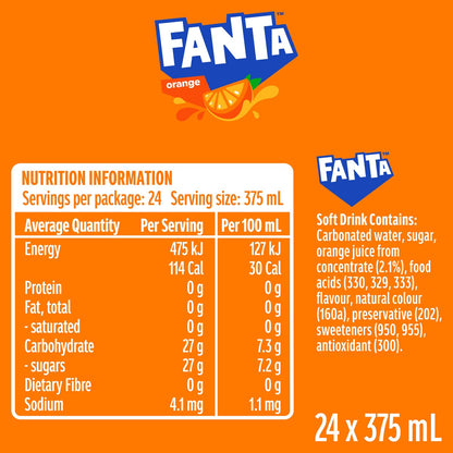 Fanta Orange Soft Drink Cans 375ml X24 Pack
