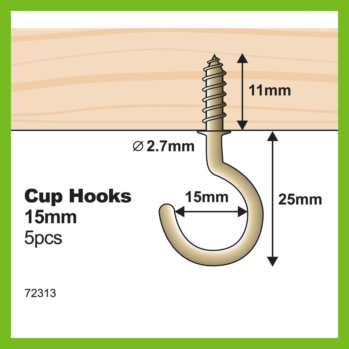 Everhang Cup Hooks - 15mm - Brass Plated - 5 Pack