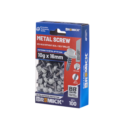 Bremick Metal Hex Screw - 10g x 16mm - Shale Grey - 100 Pack