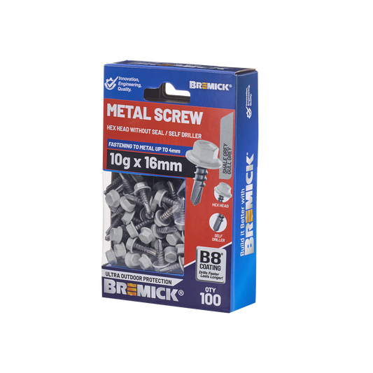 Bremick Metal Hex Screw - 10g x 16mm - Shale Grey - 100 Pack