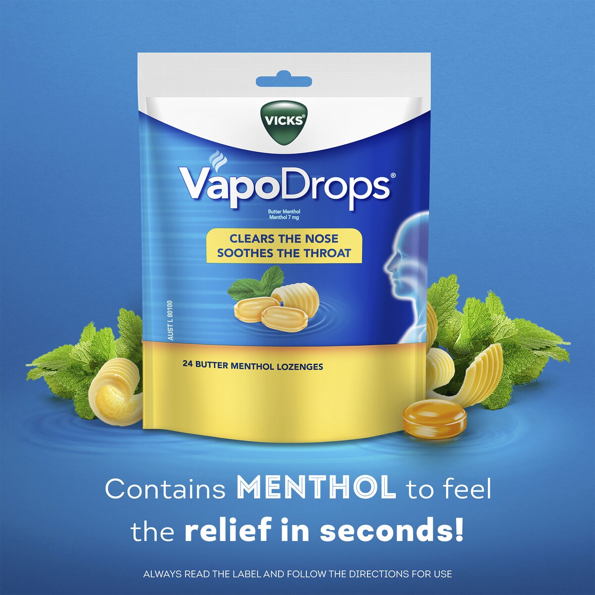 Vicks Vapodrop Throat Lozenges Butter Menthol 24 Pack