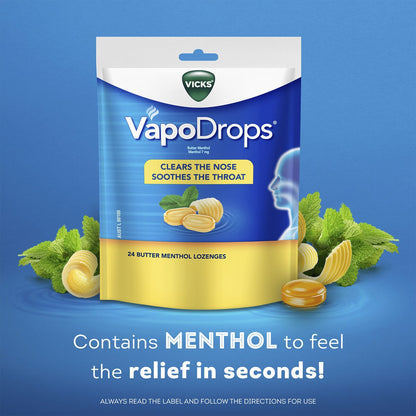 Vicks Vapodrop Throat Lozenges Butter Menthol 24 Pack