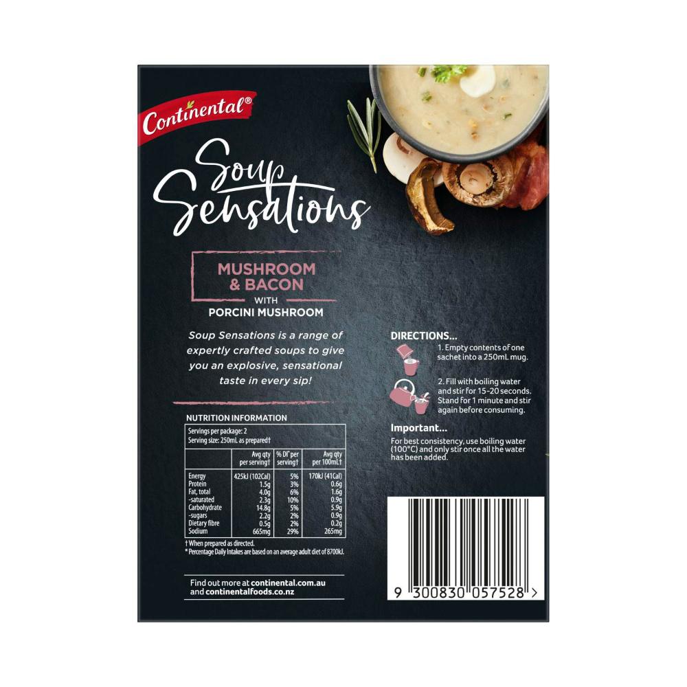 Continental Sensation Mushroom Bacon Soup Serves 2 - 48g