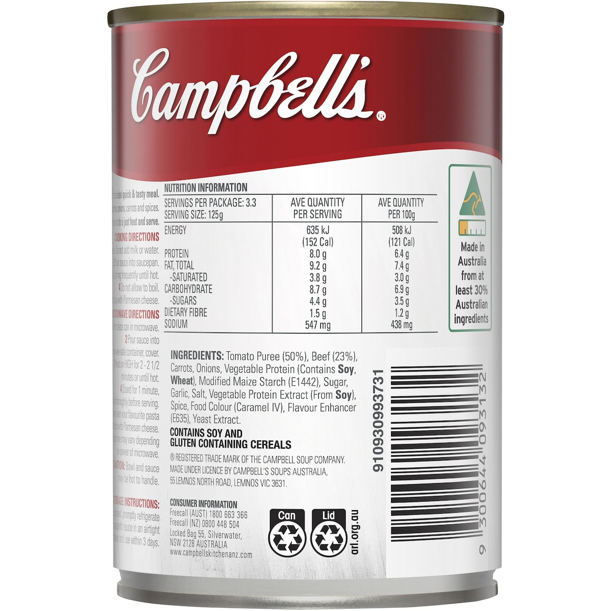 Campbells Spaghetti Sauce With Beef 410g