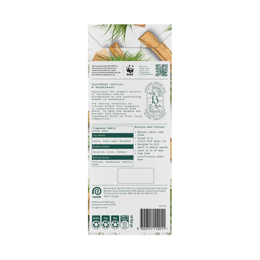 Botanica Caribbean Vetiver & Sandalwood Reed Diffuser - 80mL