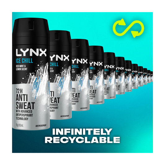 Lynx Deodorant Body Spray 72hr Antiperspirant Ice - 165mL